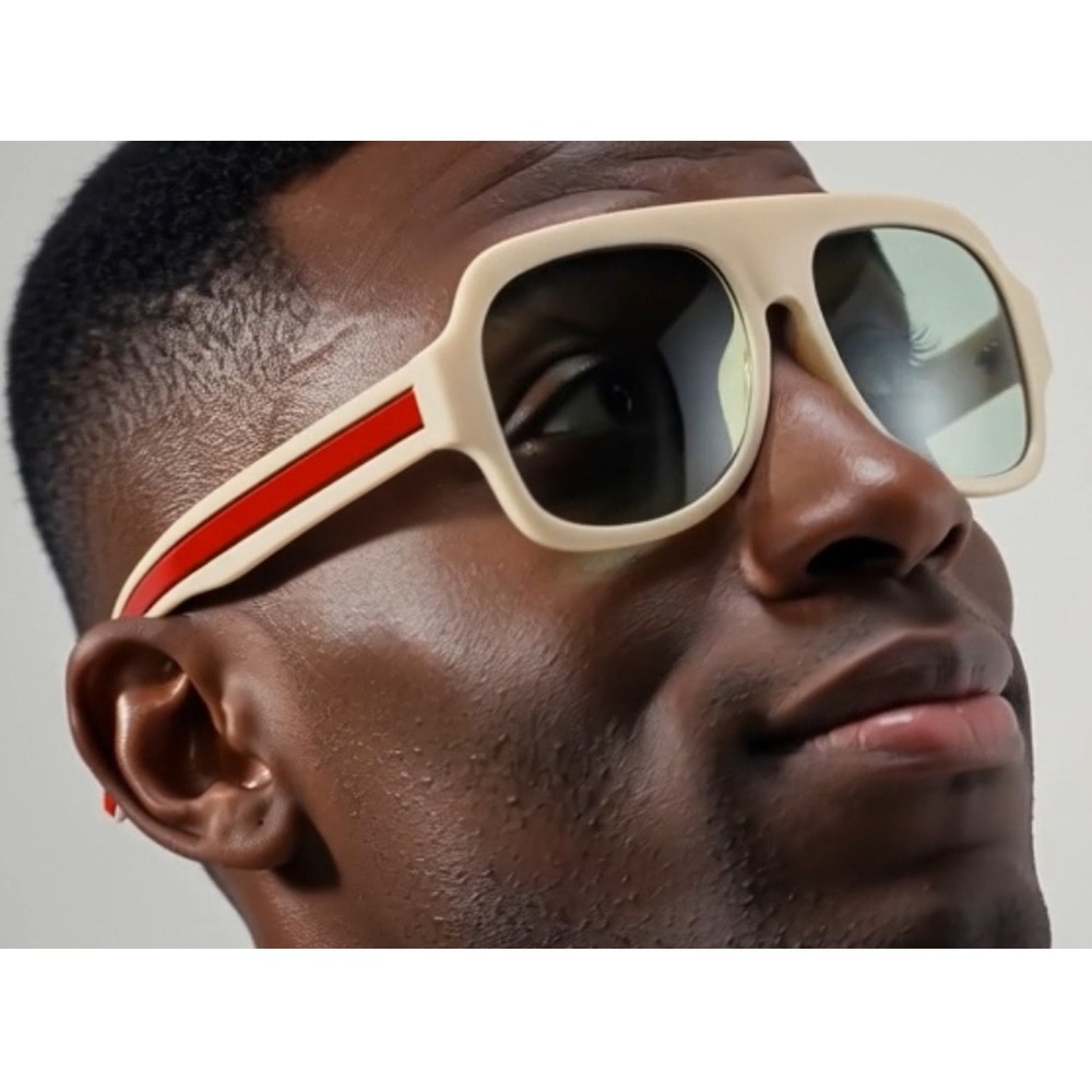 Sunglasses Oversized Square Frame Fashion‎ Beige Frame Green Lens Outdoor Retro